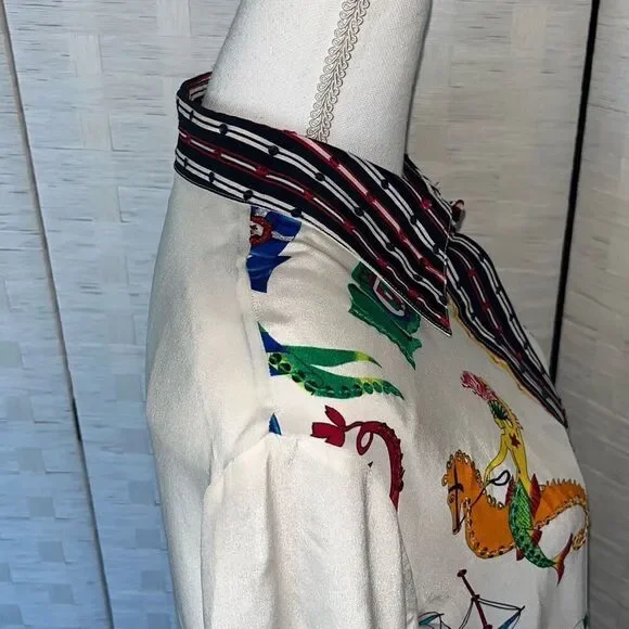 Amazing Diane Gilman Vintage 100% Silk Mermaid Nautical Sun Sequins Buttoned Blo - Picture 9 of 16